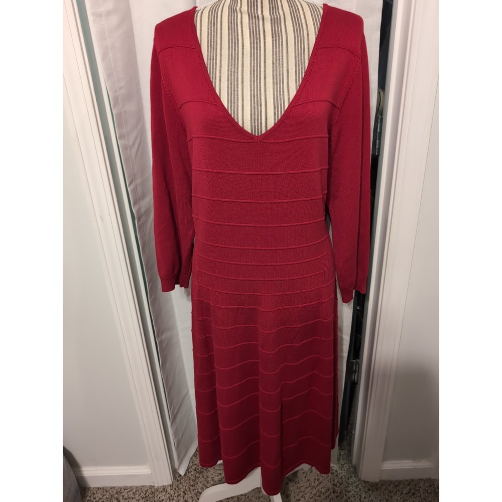 NWOT Lane Bryant Red Ribbed V-Neck Sweater Dress Size 18/20 Holiday Christmas